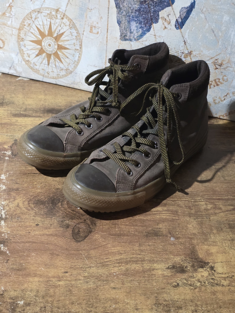Men's Converse High-Top Leather Sneakers in Olive Brown